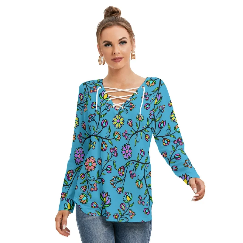 Cosmic Whisper Pastel Rainy Horizon Women's Long Sleeve Neckline Tie Sweatshirt Long Hoodie Sweatshirt