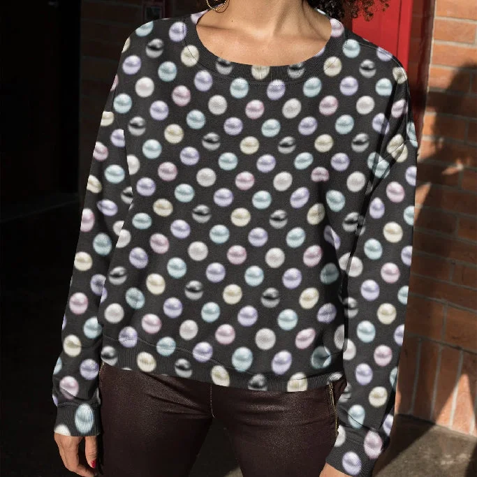 65 MCMLXV Women's Pearl Polka Dot Print Fleece Sweatshirt Casual Hoodie Sweatshirt Look