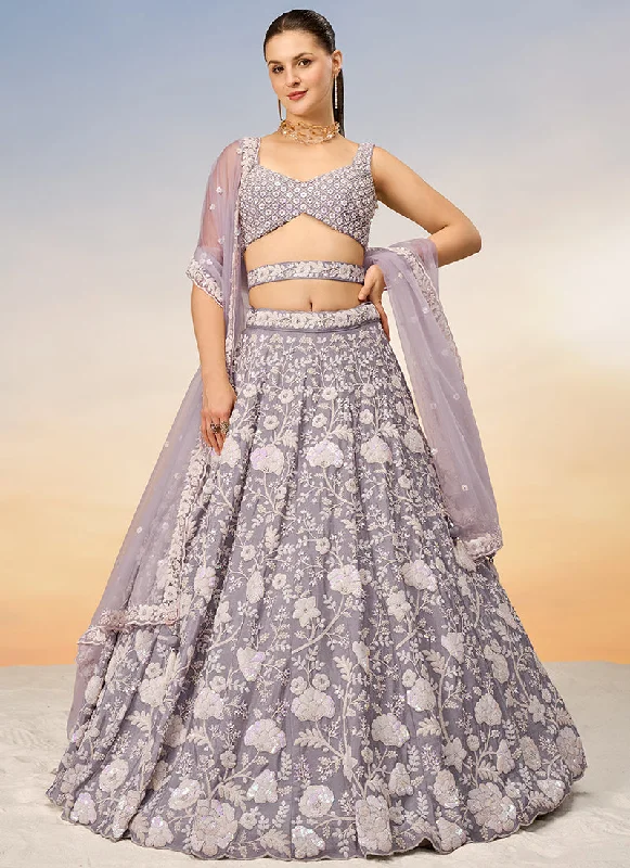 Lavender Sequence Embroidery Bridal Lehenga Choli For Indian Wedding