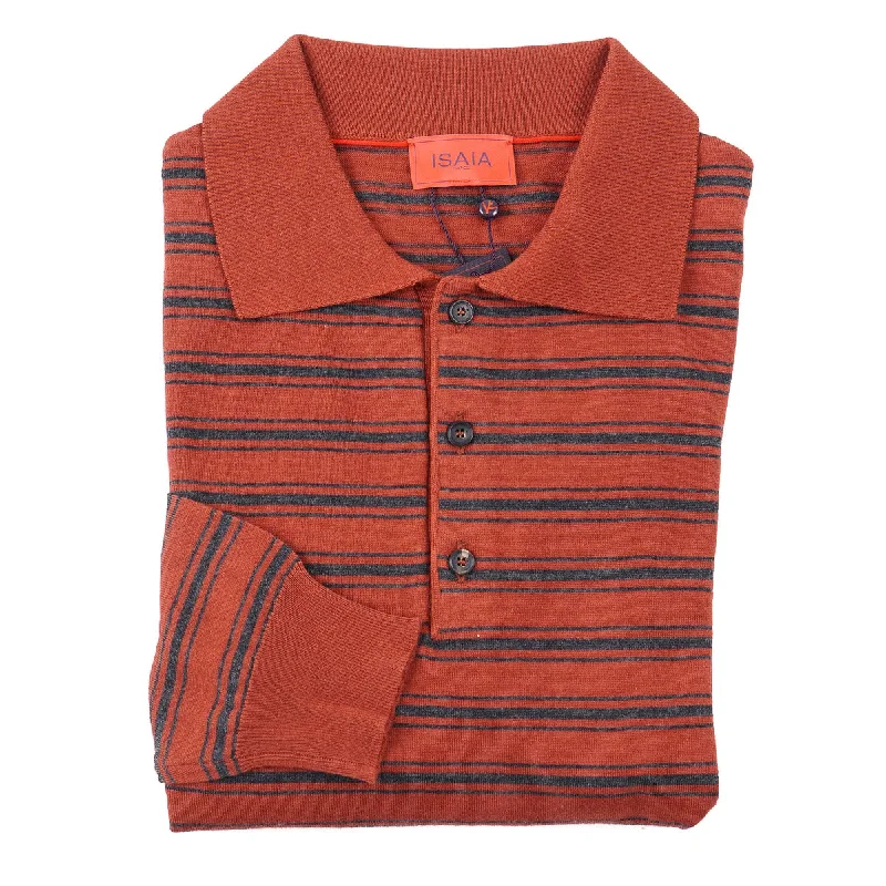 Isaia Wool-Silk-Cashmere Polo Sweater