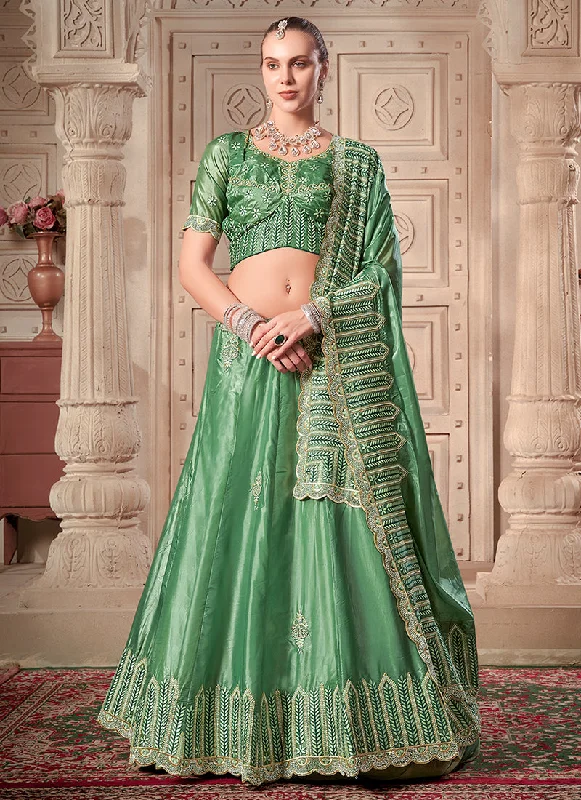 Green Traditional Embroidery Lehenga Choli And Dupatta