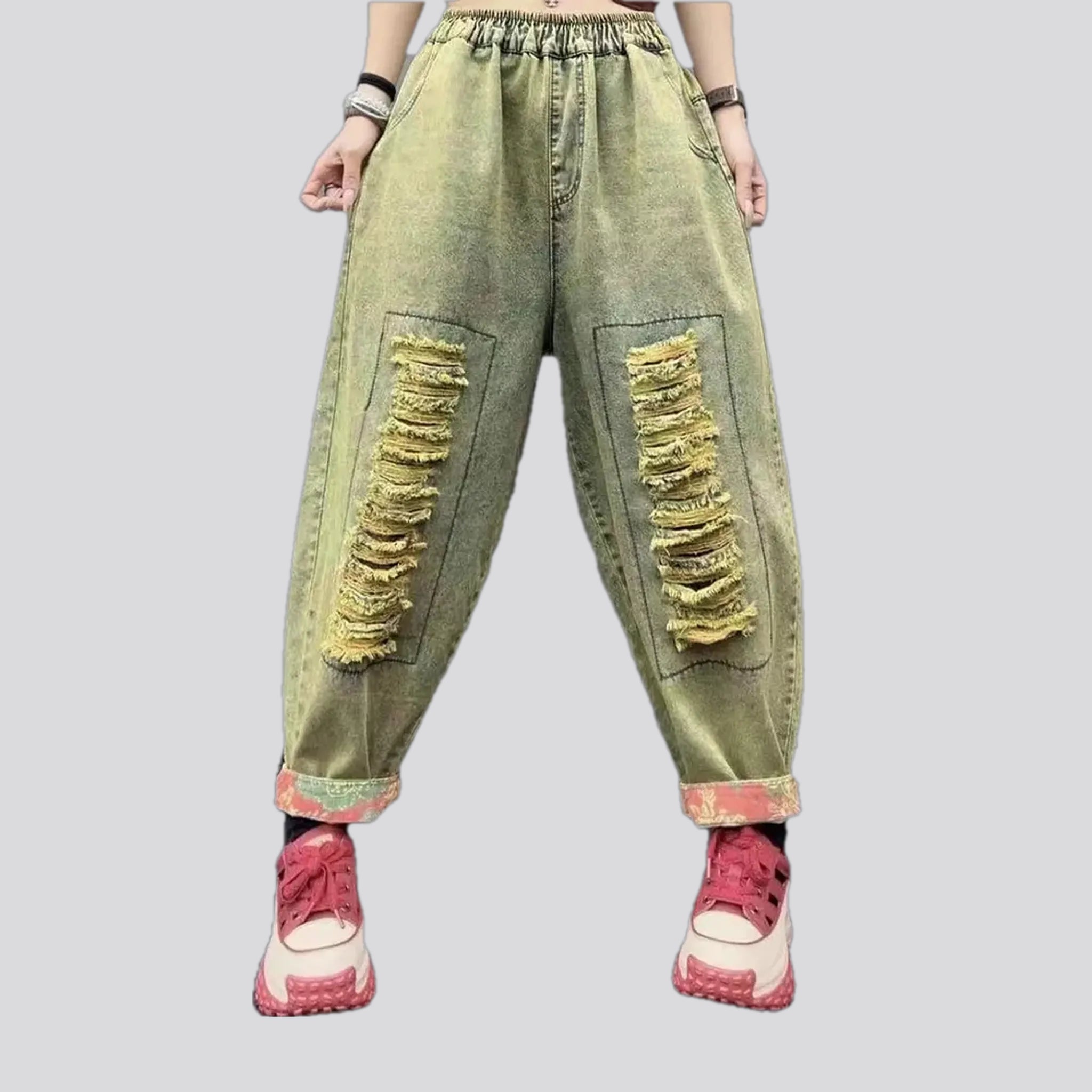 Mid waist women's denim joggers