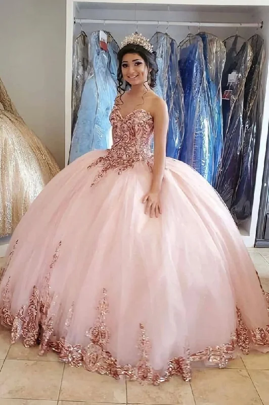 Pink Sweetheart Ball Gown Prom Dress With Appliques, Princess Pink Quinceanera Dresses GP420 Pink Sweetheart Ball Gown Prom Dress With Appliques, Princess Pink Quinceanera Dresses GP420