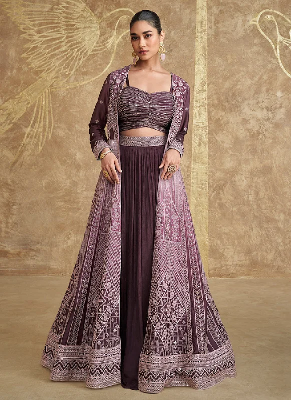 Royal Purple Embroidery Festive Jacket Style Lehenga