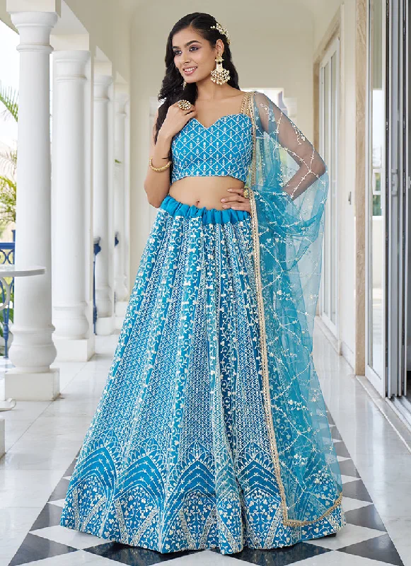 Sky Blue Embroidery Wedding Lehenga Choli