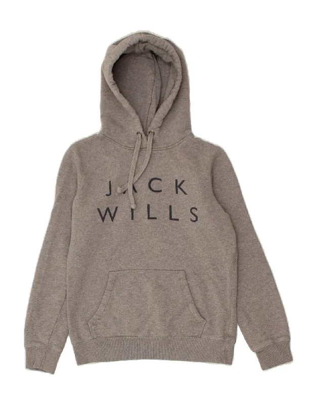 JACK WILLS Womens Graphic Hoodie Jumper UK 14 Medium Grey Cotton Boho-style sweaters