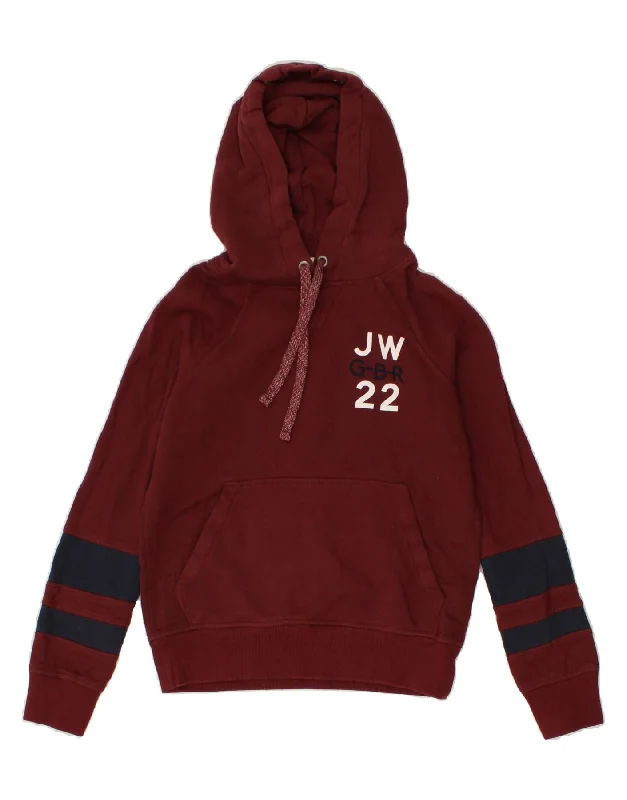 JACK WILLS Womens Graphic Hoodie Jumper UK 4 XS Burgundy Cotton Wrinkle-resistant sweaters