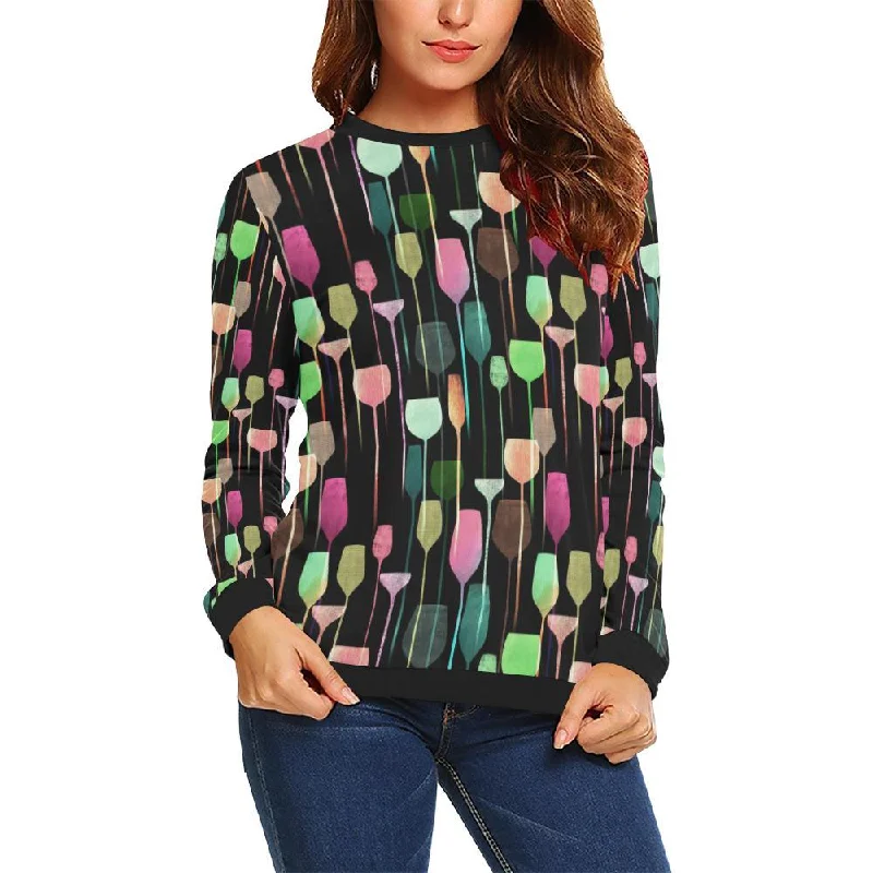 Wine Glass Pattern Print Women Crewneck Sweatshirt Party sweaters