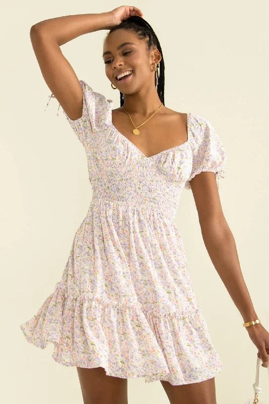 Claud Dress / Lilac Cute floral print mini dresses