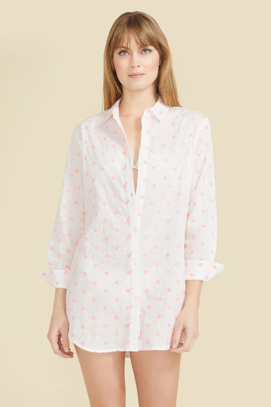 Primavera Shirt Dress - White with Pink Flowers by Sitano Affordable mini dresses