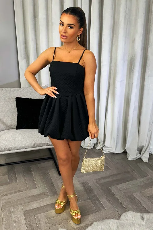 Quilted Puffball Dress Black Chiffon mini dresses