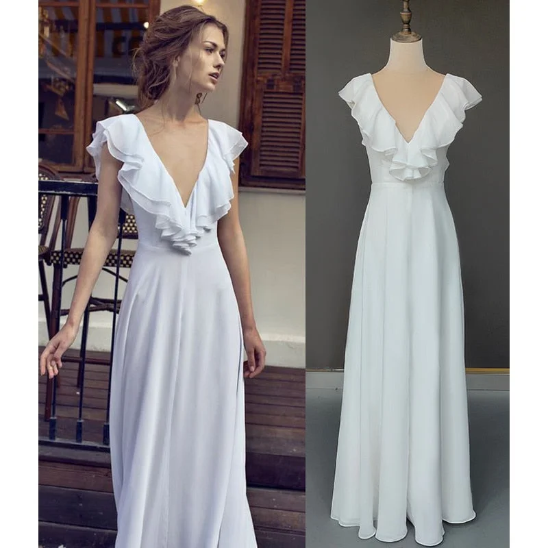 Radiant Ruffles V-Neck Gown Floral Wedding Gown