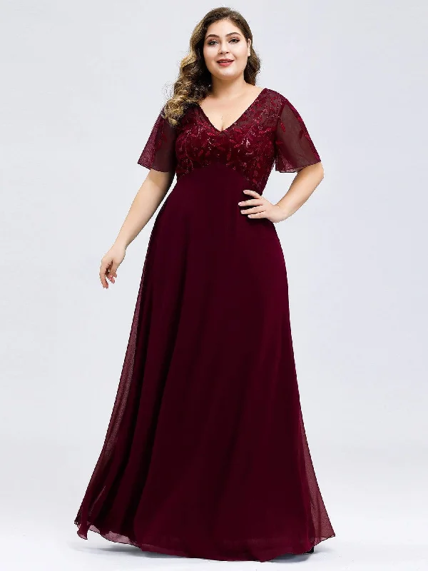 Plus Size Floral Sequin Print Evening Party Dresses with Cap Sleeve Best party dresses for hourglass body shape