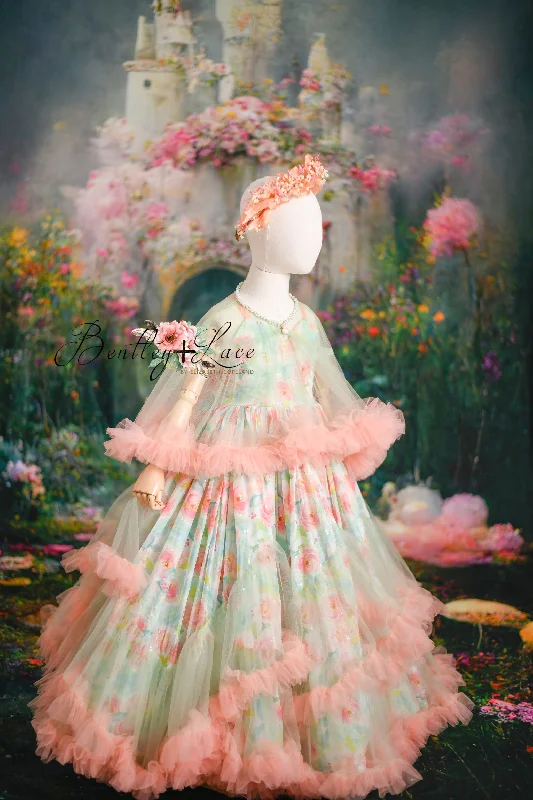 New Ellisyn- Ruffled elegance + cape  (3 year- 4 year) toddler gown Striped unclassified dresses