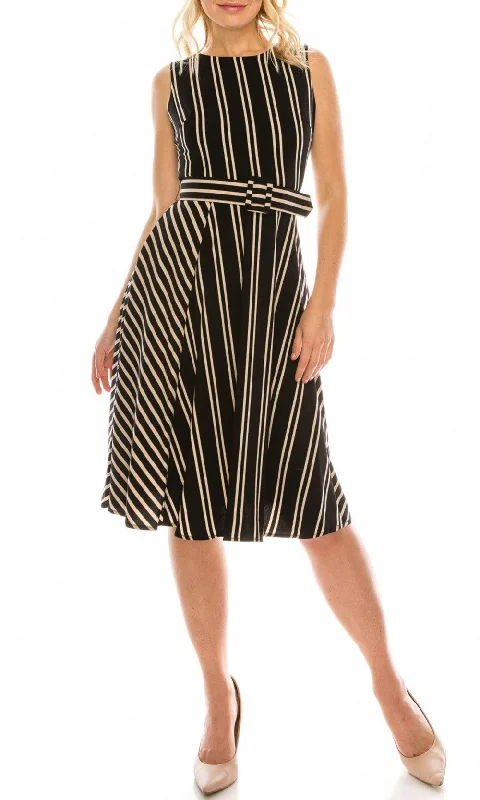 Gabby Skye - Sleeveless Stripe Crepe A-Line Dress 19390MSC Printed unclassified dresses