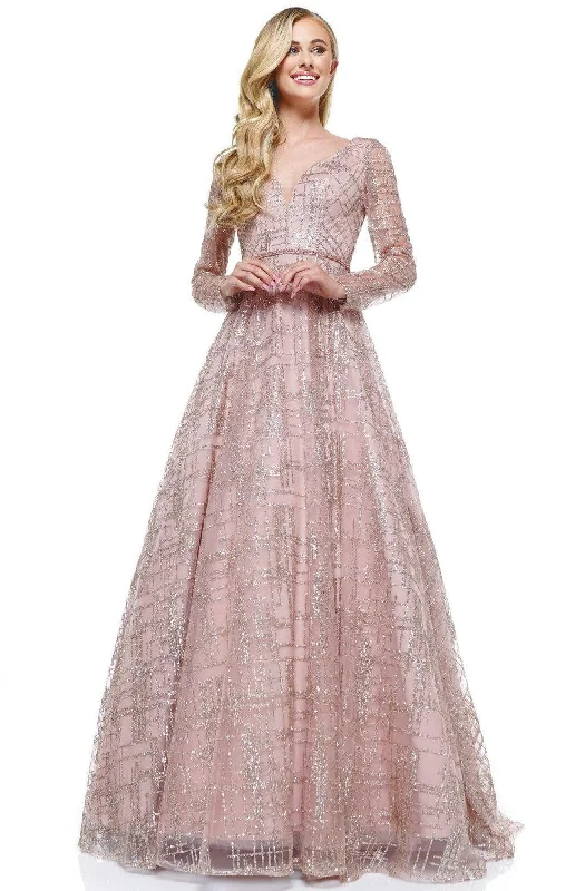 Glow Dress - G902 Deep V-Neck Beaded A-Line Evening Gown Flowy unclassified dresses