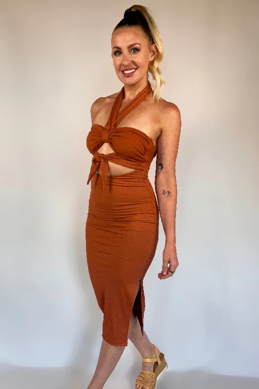 Ribbed Tie Dress Backless unclassified dresses