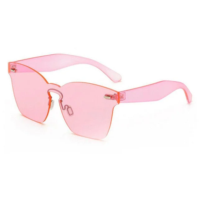 RTBOFY One Piece Rimless Candy Corlor Sunglasses Women Vintage Eyewear Female Unique Style UV400 Lightweight unclassified dresses