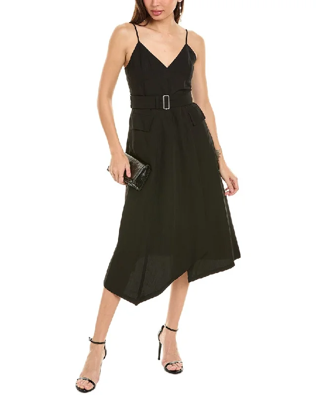 A.L.C. Jacquelyn Linen-Blend Midi Dress Elegant A-line Skirt