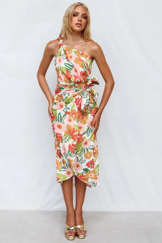 Mawson Midi Dress - Orange/Multi Print Wrap Midi Skirt