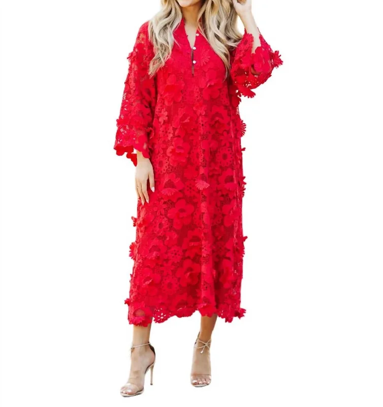 Seraphina Midi Dress In Red Soft Denim Midi
