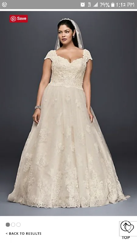 Oleg Cassini Cap Sleeve Lace Ball Gown Soft Lace Dress